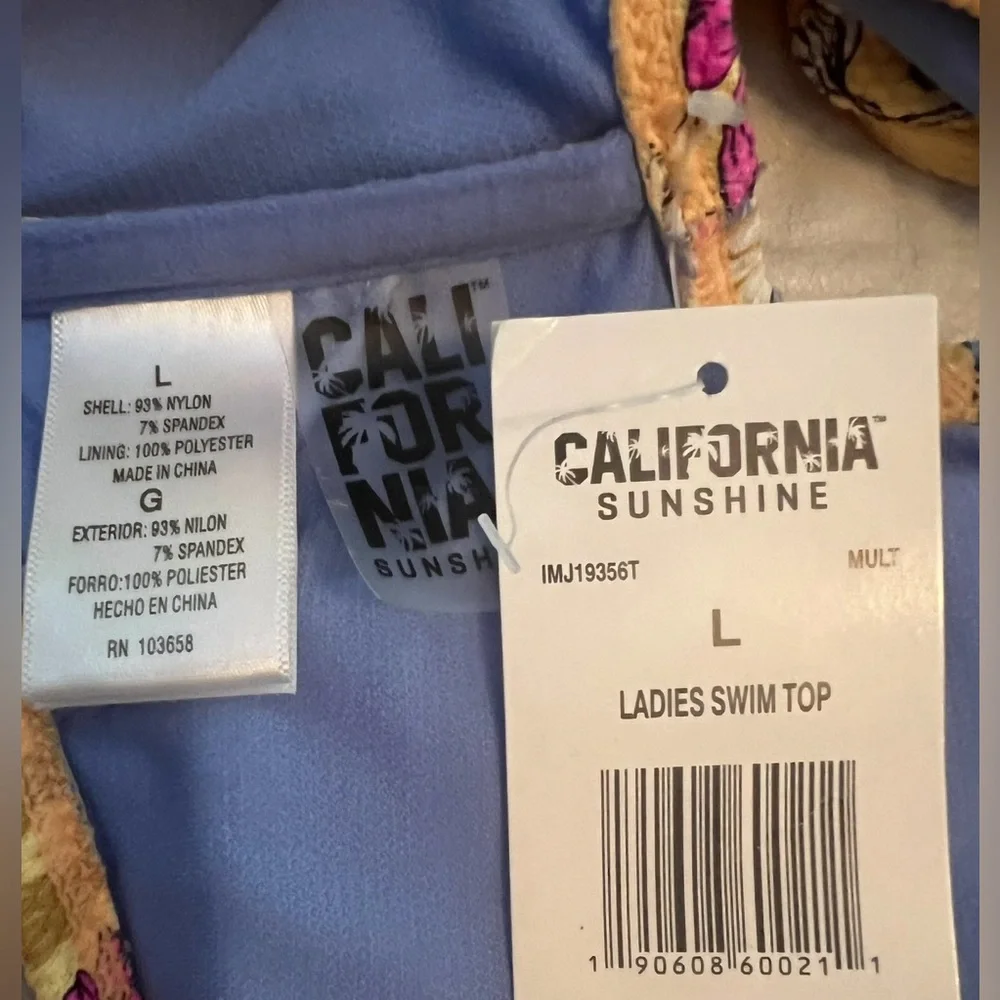 California Sunshine Yellow Floral Lace-Up Bikini Top NWT - Picture 5 of 5